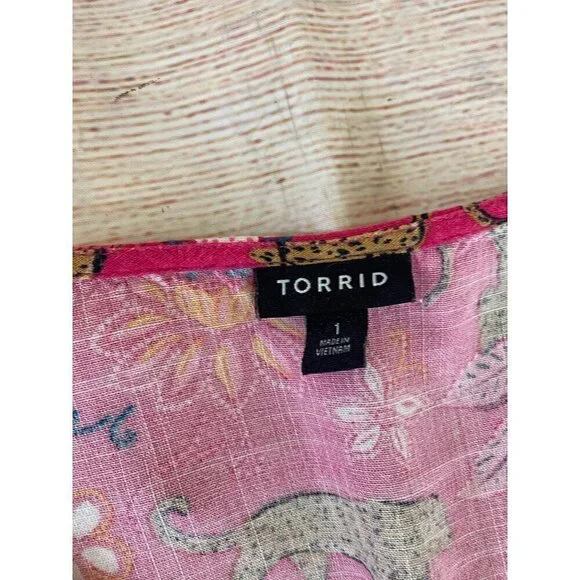 Torrid Women's Midi Button Front Rayon Slub Pink Dress - 1XL - Picture 4 of 15